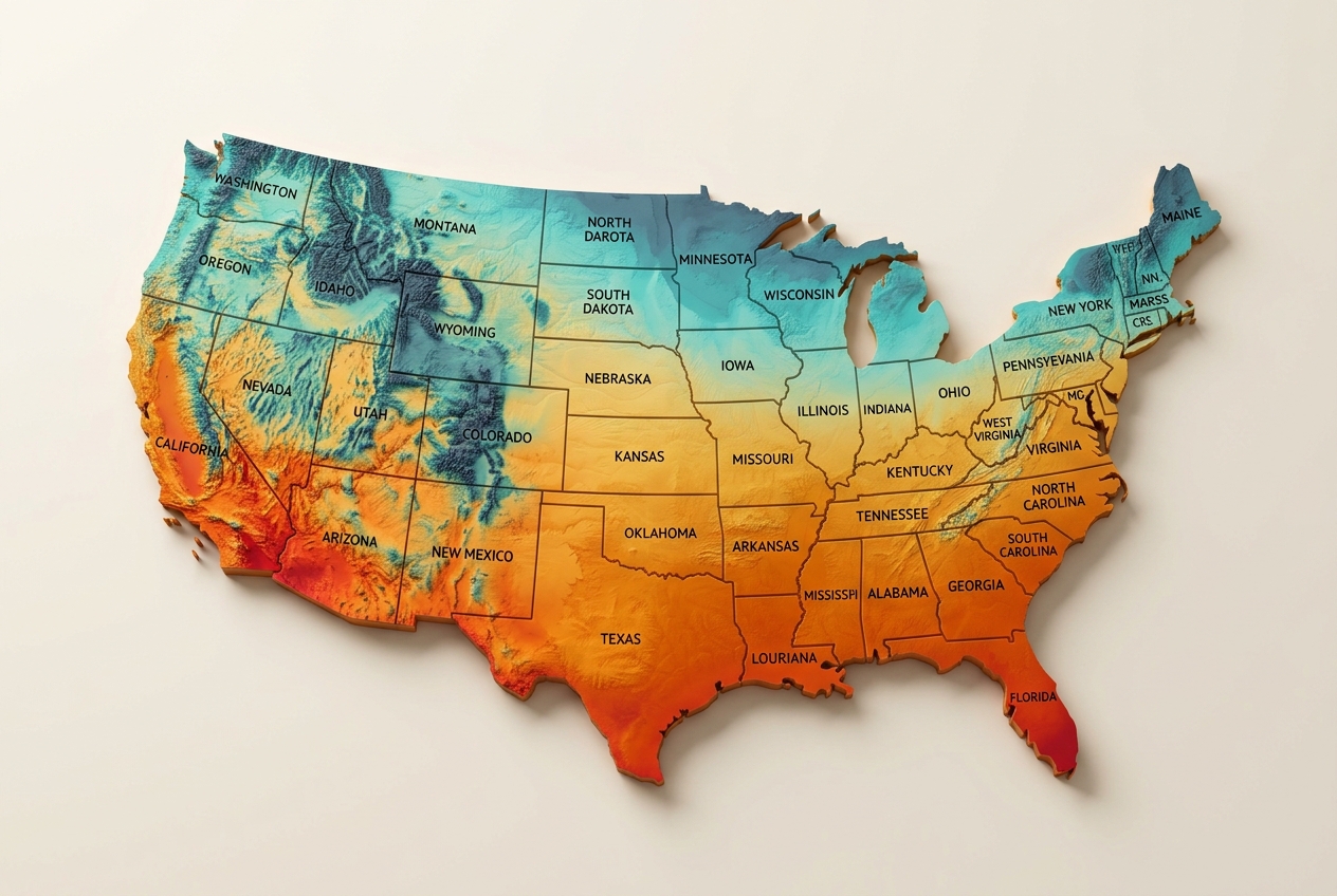 3D United States Urban Heat and Microclimate Topographic Relief Map
